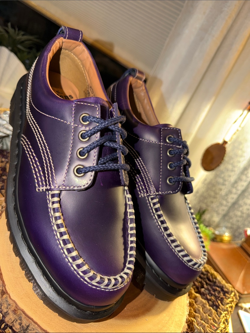Dr. Martens Men's Purple Leather Moc Toe Boat Shoes